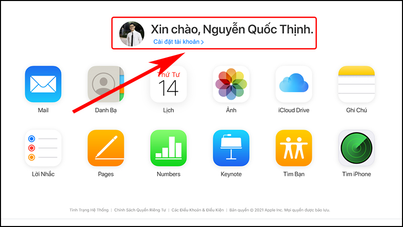 Nhấn vào tài khoản Apple ID